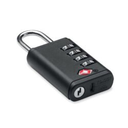 Candado TSA negro con combinaciรณn de cuatro dรญgitos y arco metรกlico