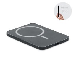Powerbank magnético ultrafino negro de 5000 mAh en aluminio reciclado