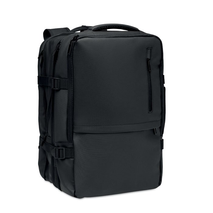 Mochila extensible para laptop color negro con correas laterales de ajuste