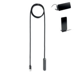 Cable USB-C personalizado negro de 1 metro con pieza de soporte integrada