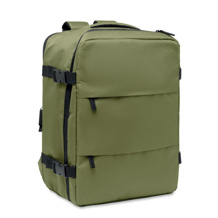 Mochila de cabina extensible verde militar con correas laterales de ajuste