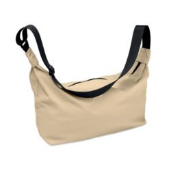 Bolso bandolera personalizado de nailon beige con correa negra ajustable