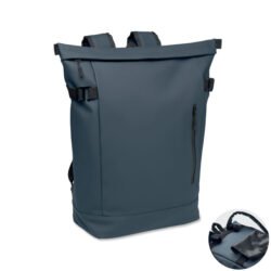 Mochila para bicicleta azul navy con cierre roll-top y bolsillo lateral con cremallera