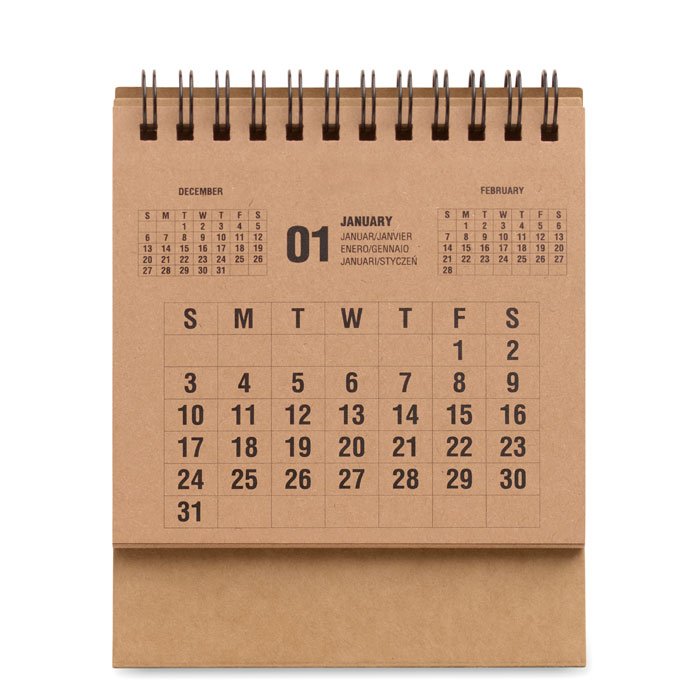Pรกgina semanal del calendario impresa sobre papel kraft