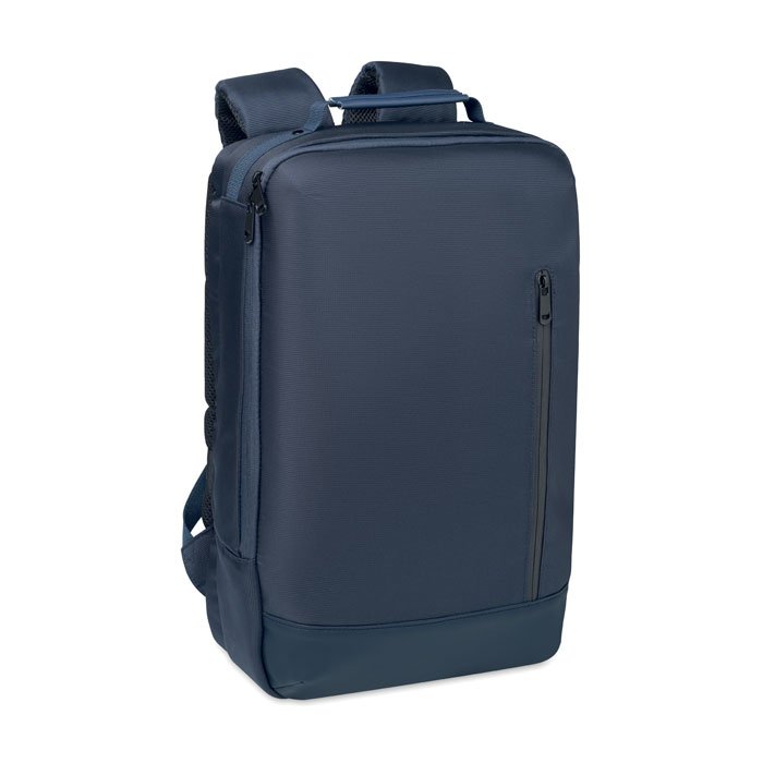 Mochila ejecutiva para laptop en tejido jacquard azul navy con bolsillo frontal