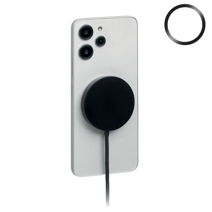 Cargador magnético de 25W negro con cable USB-C integrado enrollado